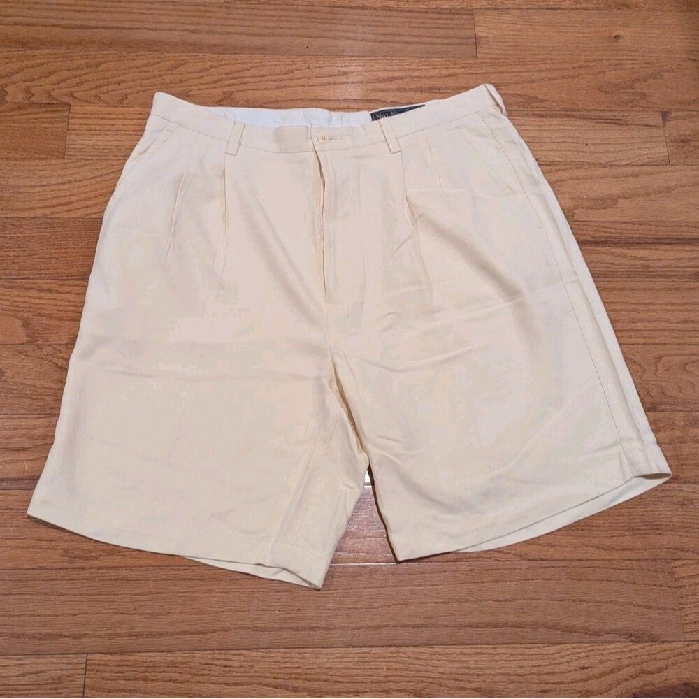 Old Money VTG Nat Nast 100% Silk Shorts Men's‎ 36 Pale Yellow Luxury Resort Golf
